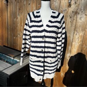 Zara Black/Navy and White Striped Cotton Cardigan
